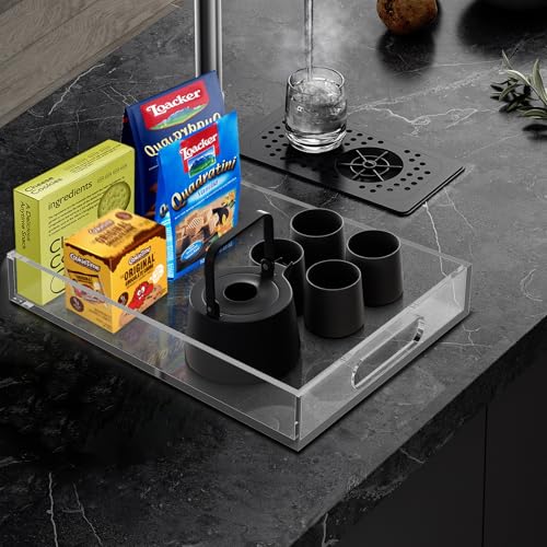 Clear Acrylic Tray with Raised Edges, Multi-Purpose Organizer Tray for Vanity, Bathroom, Kitchen, Countertop, Dresser & Desktop, Waterproof & Scratch-Resistant - size: 11.2" x 7.9" x 1.7"