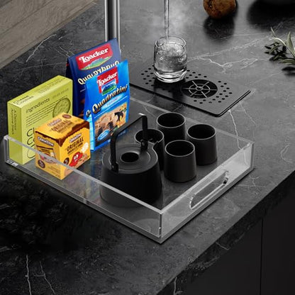 Clear Acrylic Tray with Raised Edges, Multi-Purpose Organizer Tray for Vanity, Bathroom, Kitchen, Countertop, Dresser & Desktop, Waterproof & Scratch-Resistant - size: 11.2" x 7.9" x 1.7"