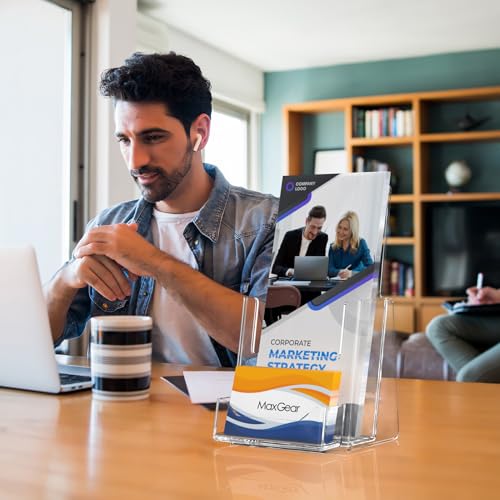 MaxGear Acrylic Brochure Holder Flyer Display Stand 4 x 9 Inch, 2 Pack - size: 4"x9"-Card Slot Version