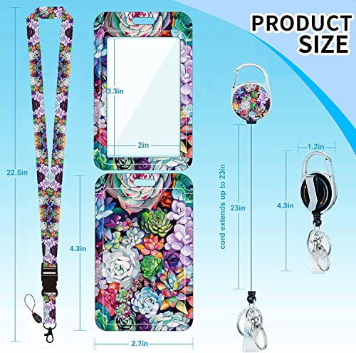 Badge Lanyard and ID Badge Holder, Retractable Badge Reels with Carabiner Reel Belt Clip, Strap Lanyard with Lobster Clasp for Badge Holders, Nurse Teacher Office Gifts(BLC-Green Flowers) - color: Blc-succulents