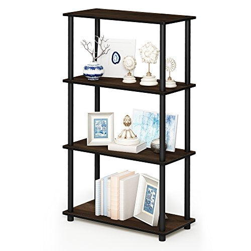 Furinno Turn-N-Tube Toolless 4-Tier Storage Shelves, Columbia Walnut - color: Columbia Walnut/Black, size: 4-Tier Round Tube