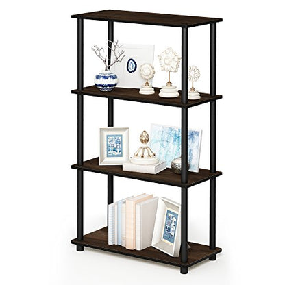 Furinno Turn-N-Tube Toolless 4-Tier Storage Shelves, Columbia Walnut - color: Columbia Walnut/Black, size: 4-Tier Round Tube