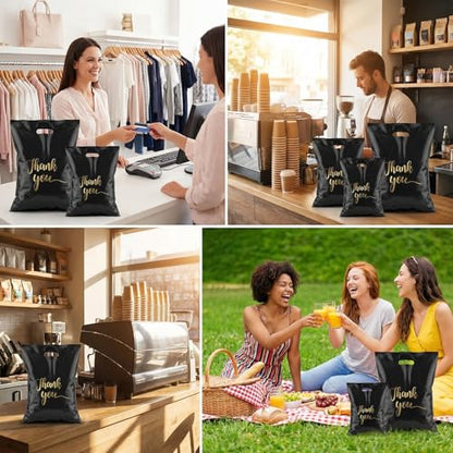 400 Pcs 4 Size Thank You Merchandise Bags, Extra Thick Plastic Retail Shopping Bags with Handles, Black Gift Bag for Small Business, Boutique, Party Favors, Grocery (4 Sizes, 100 Each)