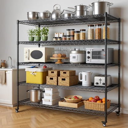 AIRAJ 5 Tier Wire Shelving | 46” W Rolling Wire Rack with Wheels | 3000 LBS Metal Shelving | Storage Shelves Heavy Duty | Garage Shelving Units and Storage | Adjustable Layer Height | 46”W×16”D×72”H - size: 46W
