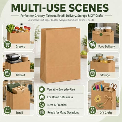 MESHA Paper Grocery Bags 12 x 7 x 17 Inches 100 Pack Bulk 60 Lbs Basis - size: 12"x7"x17" 100PACK