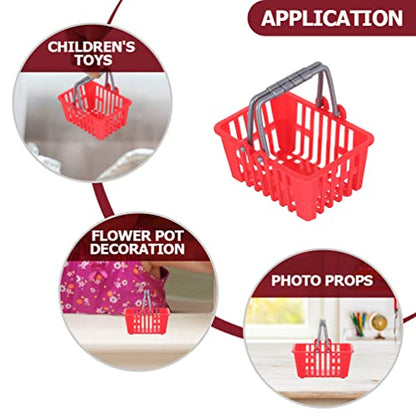 Kisangel 20Pcs Mini Shopping Baskets, Plastic Red Grocery Basket for Kids