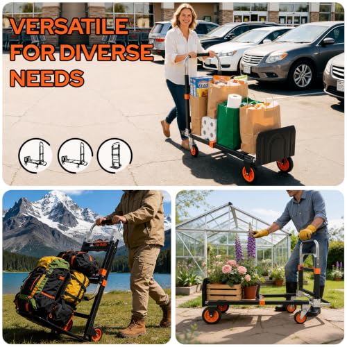 Folding Hand Truck Dolly Cart with Wheels, 500lb Load, Black Orange - color: Black+orange