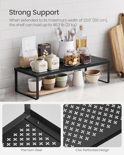SONGMICS Spice Rack, Expandable Kitchen Countertop Shelf, Steel, Set of 2 - color: Matte Black, size: Set of 2