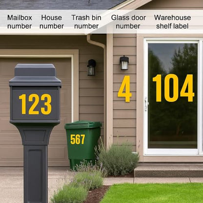 4 Inch Vinyl Number Stickers 0-9, 6 Sheets Waterproof Self-Adhesive Decals for Mailbox, Address Sign, Trash Can, Outdoor Labeling, Durable Peel and Stick Numbers, DIY Labeling（Yellow） - color: Yellow