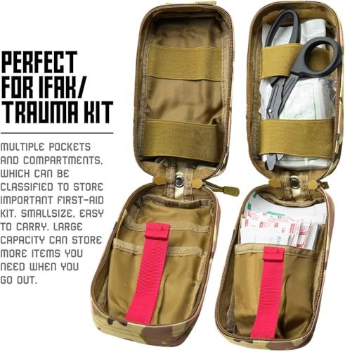 Ifak Med Trauma Kit, Molle Tactical Emergency First Aid Kit,Red Military Survival Molle EMT Medical Kit Refill Supplies Fot Duty Belt - color: RED