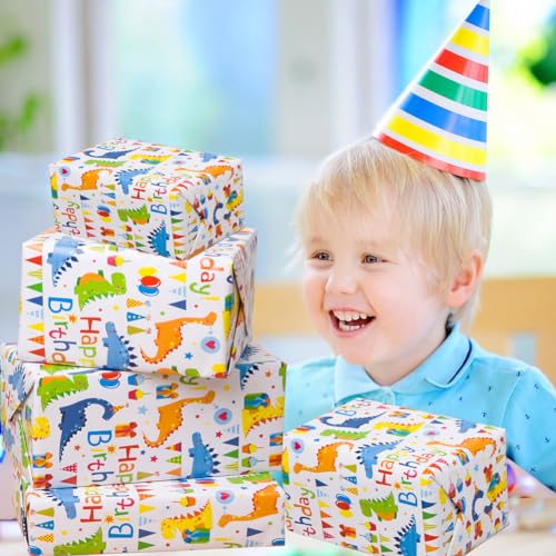 Dinosaur Happy Birthday Gift Wrapping Paper Boy Roll - 17 inch X 50 Feet - color: Dinosaur