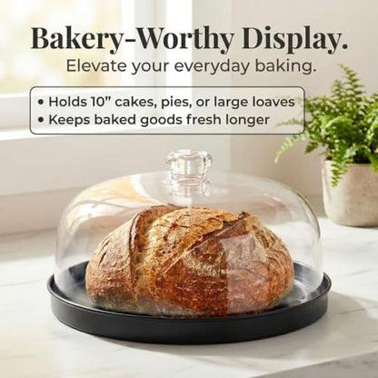 Godinger Cake Stand with Dome, Metal Tray and Shatterproof Acrylic Lid - color: Black