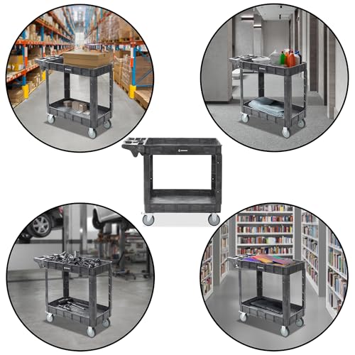 Dryser Utility Cart with Wheels, 40" x 17" Heavy Duty 550 lb. Capacity with Shelves - 2 Tier Rolling Cart with Two 5" Swivel Casters for Warehouse, Garage, Cleaning - size: 2 Shelves 2 Swivel 40x17