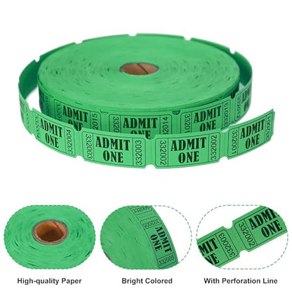 LLIKED 2000 Green Raffle Tickets 1" x 2" Admit One Single Roll - size: 2000 Green