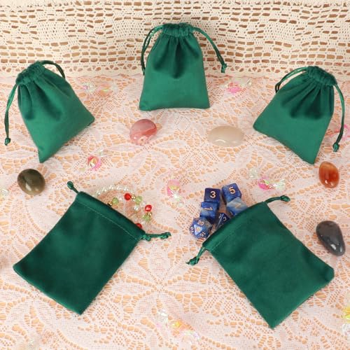 Tapleap 12Pcs Small Jewelry Bags, 3x4” Green Velvet Drawstring Coin Pouch - color: Green, size: 3x4in