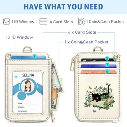 Piefly Black Cat Book Lanyard Wallet with ID Badge Holder, Small RFID Slim - color: Black Cat