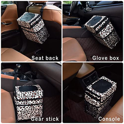 SIBOFUEGO Cute Car Trash Can with Lid, Collapsible, Leak-Proof, 2 Gallon - color: Leopard Print, size: 2 Gallons