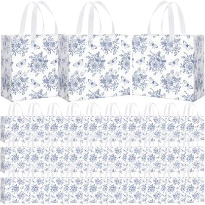 Abbylike 30 Pcs Blue Floral Gift Bags Reusable Large Tote with Handle - style: Blue Flower