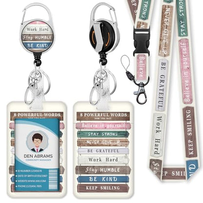 Piefly Lanyards for Id Badge, Teacher Card Holder Retractable Reel Positive - color: Inspirational Quote