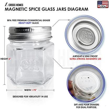 15 Pack Magnetic Spice Jars for Refrigerator Hexagon Glass Spice Jars with Magnetic Lids, Shaker, Spice Labels, Magnetic Glass Spice Containers for RV Travel Trailer Kitchen Fridge Cabinet Wall mount - size: 15 Set - 2 oz Jars