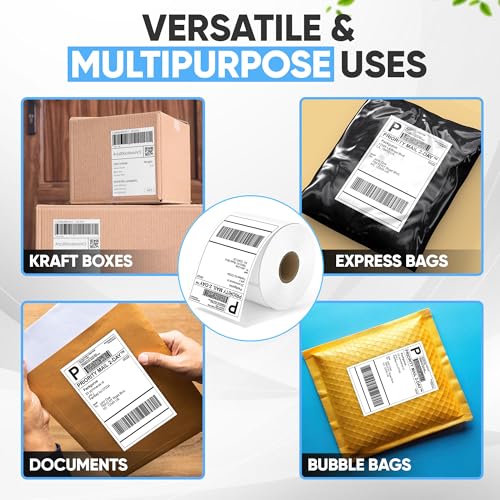 4"x6" Direct Thermal Label Roll, Shipping Labels with Perforated, Commercial Grade for Thermal Printer, 500 Labels/Roll, 4 Rolls (2,000 Labels Total) - size: 500*4 Roll Labels