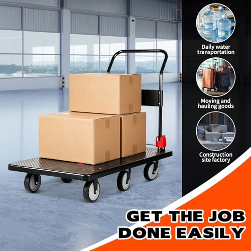 1800 lb Folding Platform Truck Cart with 6" Silent TPR Wheels, Heavy Duty Flatbed Push Cart Dolly, Foldable Moving Utility Cart for Warehouse Garage Office Home, Black - color: 1800 Lb - 51.5" X 25.5"