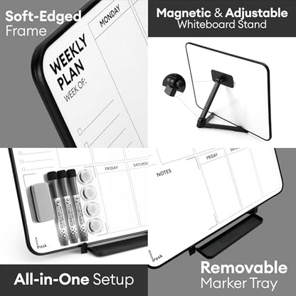 Double Sided Weekly Dry Erase Board with Stand 16"x12", to-do List White Board Calendar Dry Erase, Desktop Whiteboard Calendar, Schedule Board, Message Board, Menu Board for Home Office