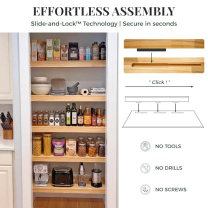 Solid Pine Wire Shelf Covers, 16" D x 30" L, Tool-Free Pantry Rack