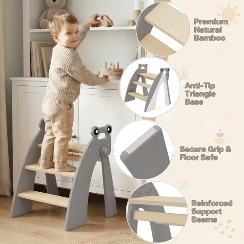 Step Stool for Toddlers & Kids, Bathroom Sink, 3 Step Foldable, Gray - color: 3 Step Grey1