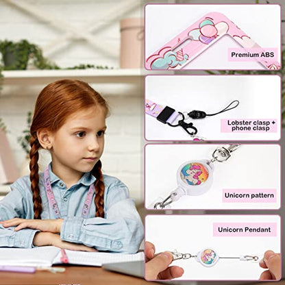 HIFOT Unicorn Kids Lanyard with Id Holder, Detachable Wrist Lanyard for Keys, Retractable Badge Holder with Metal Lobster Clasp Used for Student, Nurse, Teacher ID Holder - style: Unicorn