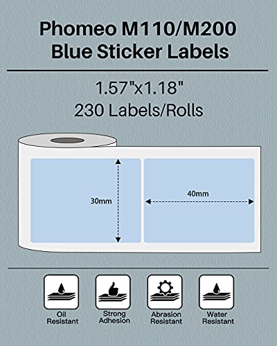 Phomemo Blue Labels, 1.57"x1.18" M110/M100/M220/M108 Thermal Sticker Paper - color: Blue, size: 1.57"x1.18"