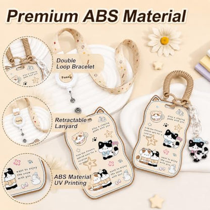 AZY Oat Beige Cat Ear Photocard Holder Set, ID Badge Holder with Lanyard - color: Brown
