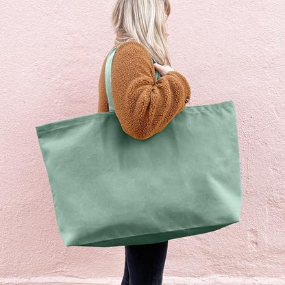 Large Canvas Tote Bag Reusable Extra Big Grocery Bags - color: Mint Green