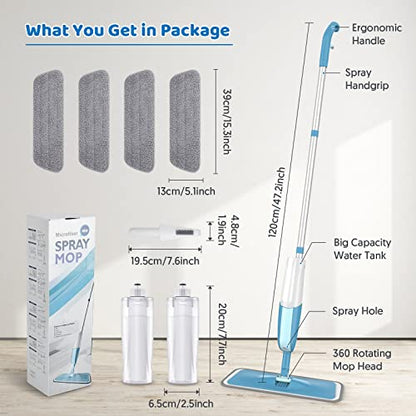 Spray Wet Mops for Floor Cleaning: Hardwood Floor Mop Refillable 2 Bottles - color: Blue