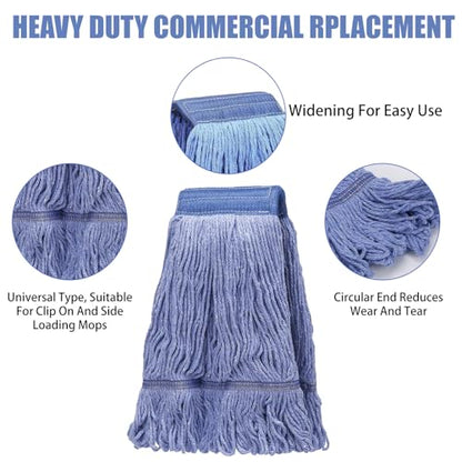 6 Pack Commercial Heavy Duty Mop Head Replacement, Blue Cotton Mopheads