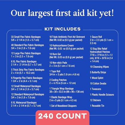 Welly Comprehensive First Aid Kit - FSA Eligible - Adhesive Bandages, Tape and Non-Stick Pads, Butterfly Strips, Cleansing Wipes, Ointments, Gauze, and More - 240 Pieces - color: Comprehensive First Aid Kit
