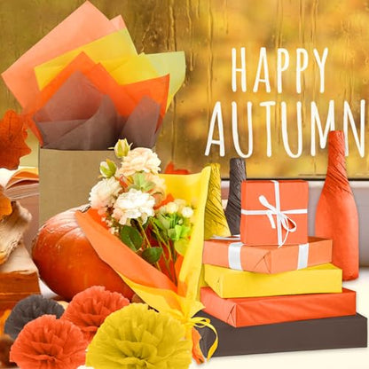NEBURORA 108 Sheets Fall Tissue Paper Set Thanksgivings Gift Wrapping Paper - color: Orange,Brown,Yellow