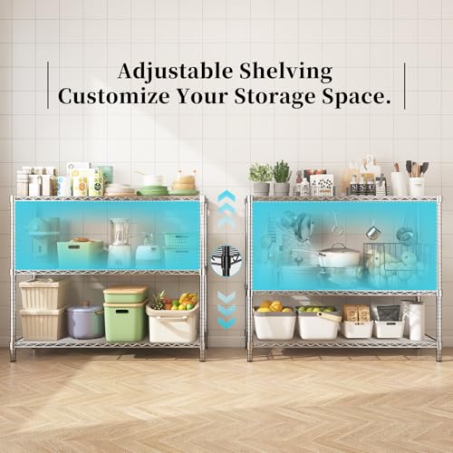 45" Small Wire Shelving Unit, 3-Tier Utility Storage Rack - color: Chrome, size: 45" L x 20" W x 47" H