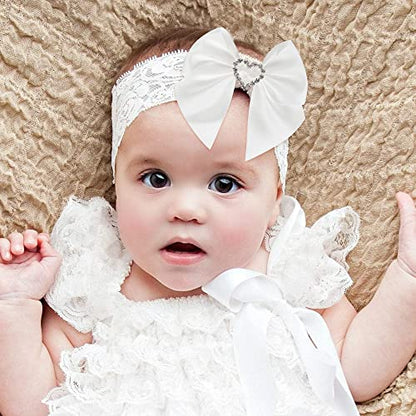 AIMUDI White Bows Satin Ribbon Rhinestone Bows 3" Premade Sparkle Bows with Gems Pre-Tied Craft Bows with Rhinestone Gift Bows for Wedding Sewing Crafts Gift Wrapping Baby Shower - 12 Counts - color: White