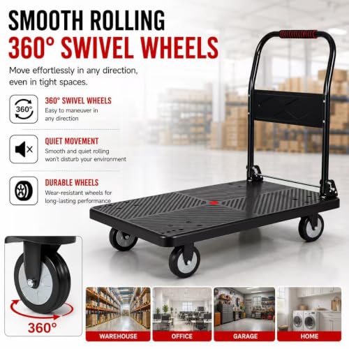 Heavy Duty Foldable Platform Push Cart with Swivel Casters (W35*D24*H34.25)【with 4 Wheels】 - size: W35*D24*H34.25