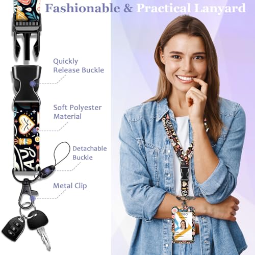 Inspirational ID Badge Holder with Lanyard and Retractable Badge Reel - color: Stay Positive