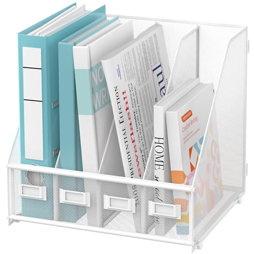 4-Compartment Magazine File Holder and File Organizer for Desk, White - color: White