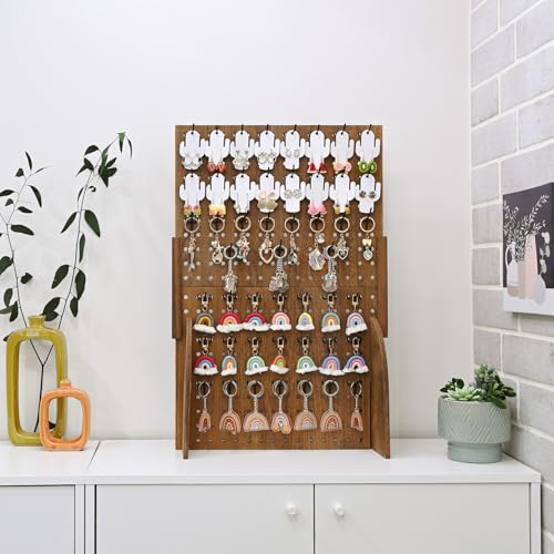 MOOCA Wooden Pegboard Jewelry Display Stand with 48 Hooks, Brown