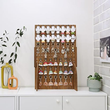 MOOCA Wooden Pegboard Jewelry Display Stand with 48 Hooks, Brown