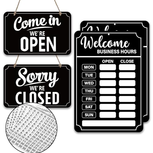 Lesnala 2 Sets Business Hours Open Closed Flip Sign with Stickers, PVC