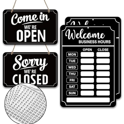 Lesnala 2 Sets Business Hours Open Closed Flip Sign with Stickers, PVC