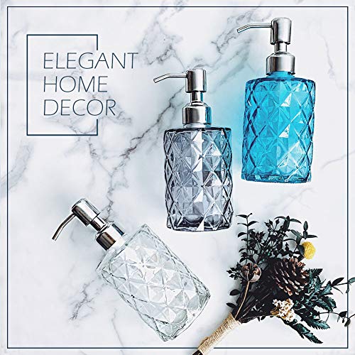 JASAI 12Oz Diamond Grey Glass Soap Dispenser with 304 Rust Proof Soap Pump - color: Gray