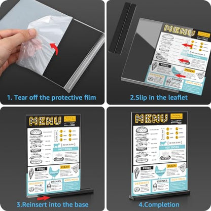 Acrylic Sign Holder 8.5x11, 6 Pack Double Sided Clear Display Stand with Black Base, T-Shape Table Number Holders, Plastic Picture Frames, Menu Brochure Sign Holder for Office, Show Fair, Restaurants