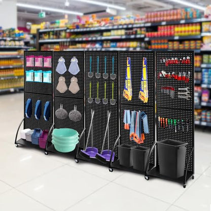 NectaCol 2'x 6' Metal Pegboard Display Stand with a Plate, Peg Board Panels, Standing Pegboard Display, Craft Fair Display Rack, Art Display Stand, Extra 10 pieces Hooks-Black - color: 1 Pack Black