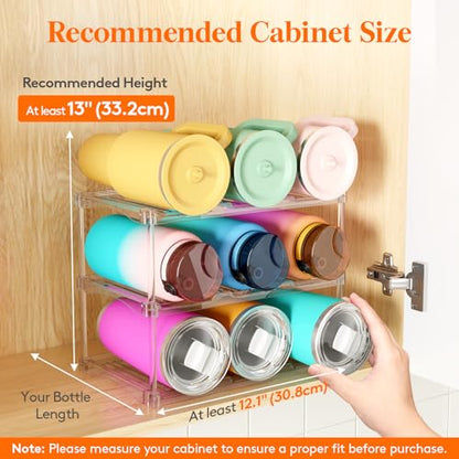 Lifewit Stackable Water Bottle Organizer, Clear Tumbler Holder for Cabinet - size: 3 Tier-9 Bottle